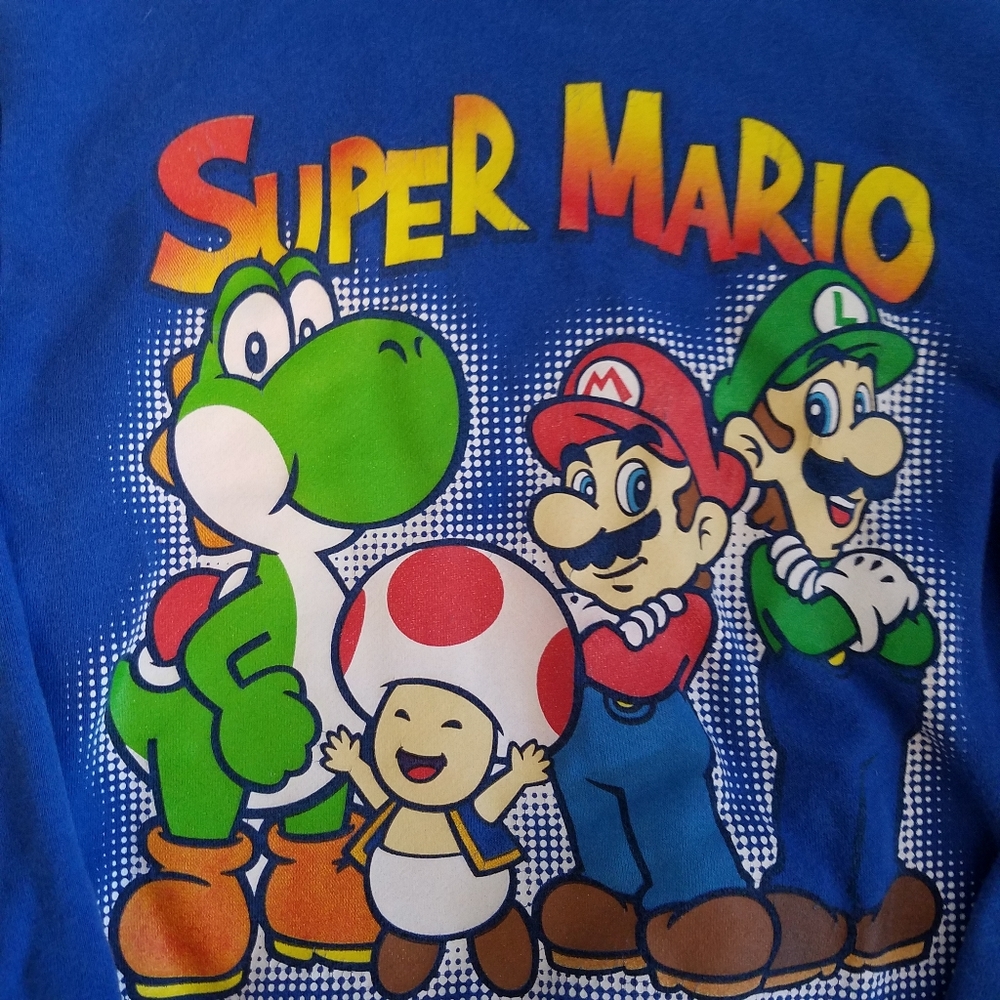 Super Mario Brothers Pullover Hoodie size Small 6-7 Child Sweatshirt Blue Bin6 - Picture 3 of 13